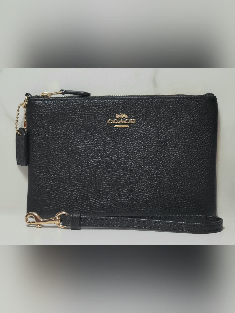 Coach Corner Zip Leather Wristlet Black Size Small NWOT